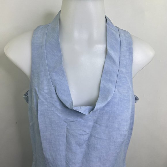 Zenobia Dress 6 Blue Silk Linen Sheath Pockets Cowl Neck A-line Light Sleeveless - Picture 2 of 11